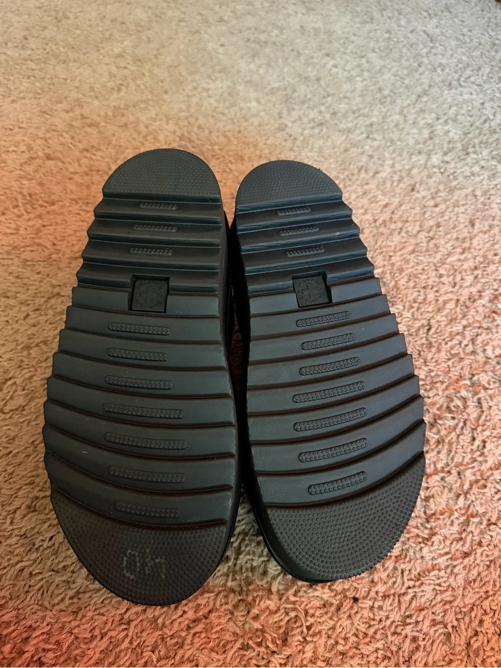 Dr. Martens Black Platform Sandals with Yellow Stitching